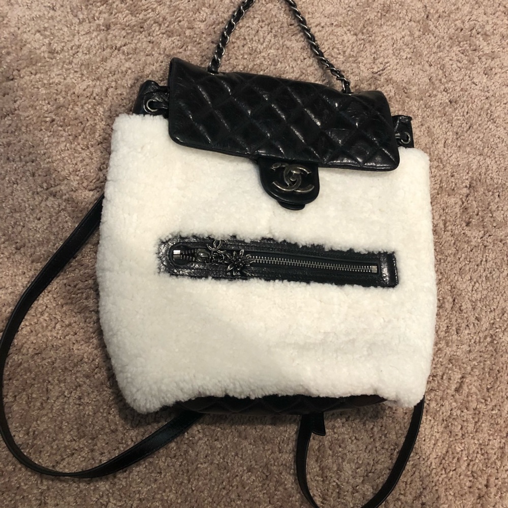 Leather + shearling backpack